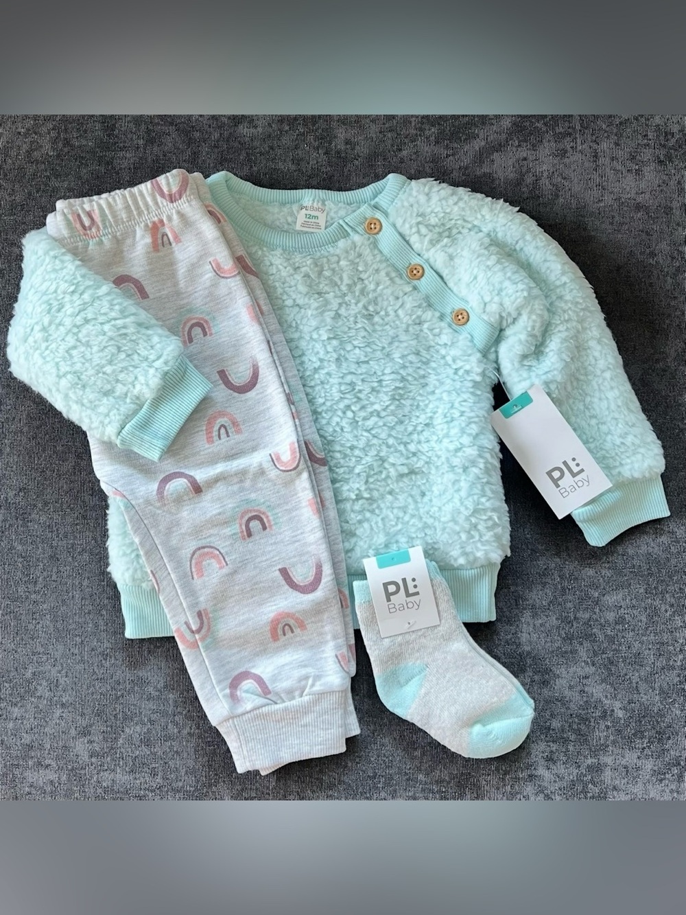 NWT PL Baby Fuzzy Sweater Set Size 12 Months
